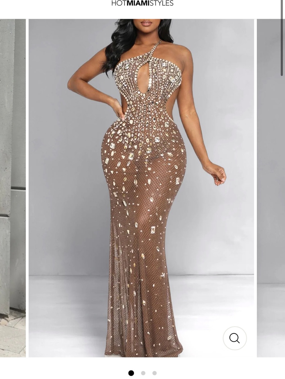 Hot Miami Styles One-Shoulder Brown Sequin Evening Gown